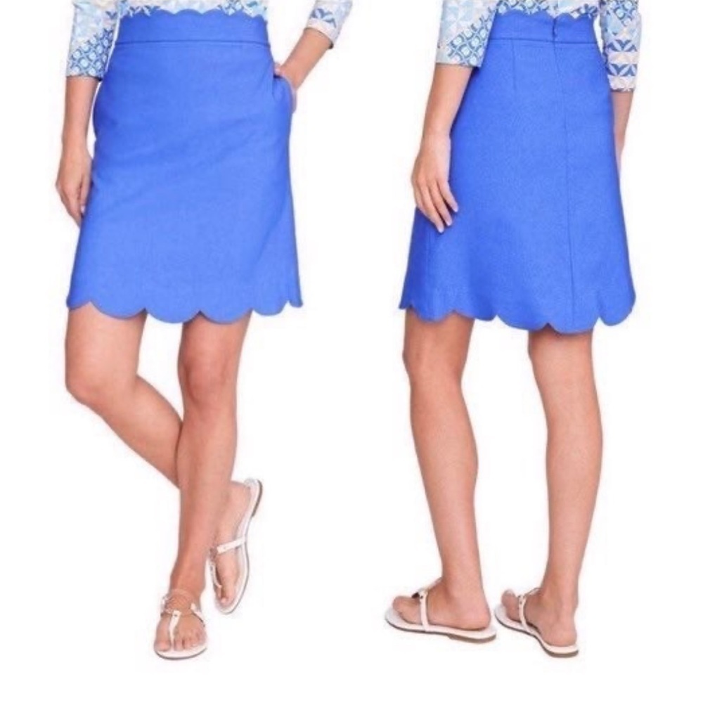J.MCLAUGHLIN Cameron Skirt Vista Blue Stretch Preppy‎ A-Line Scallop Hem Size 0